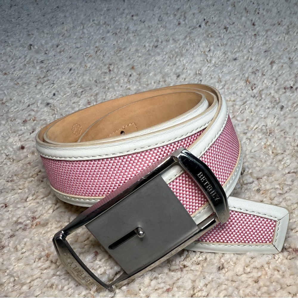 Paul Betenly Mens Pink and White Genuine Leather‎ Tech Belt Size Size 38 Golf